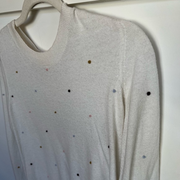 Loft Embroidered Polka Dot Cream Crew Neck Sweater Womens Size Small - Picture 9 of 11